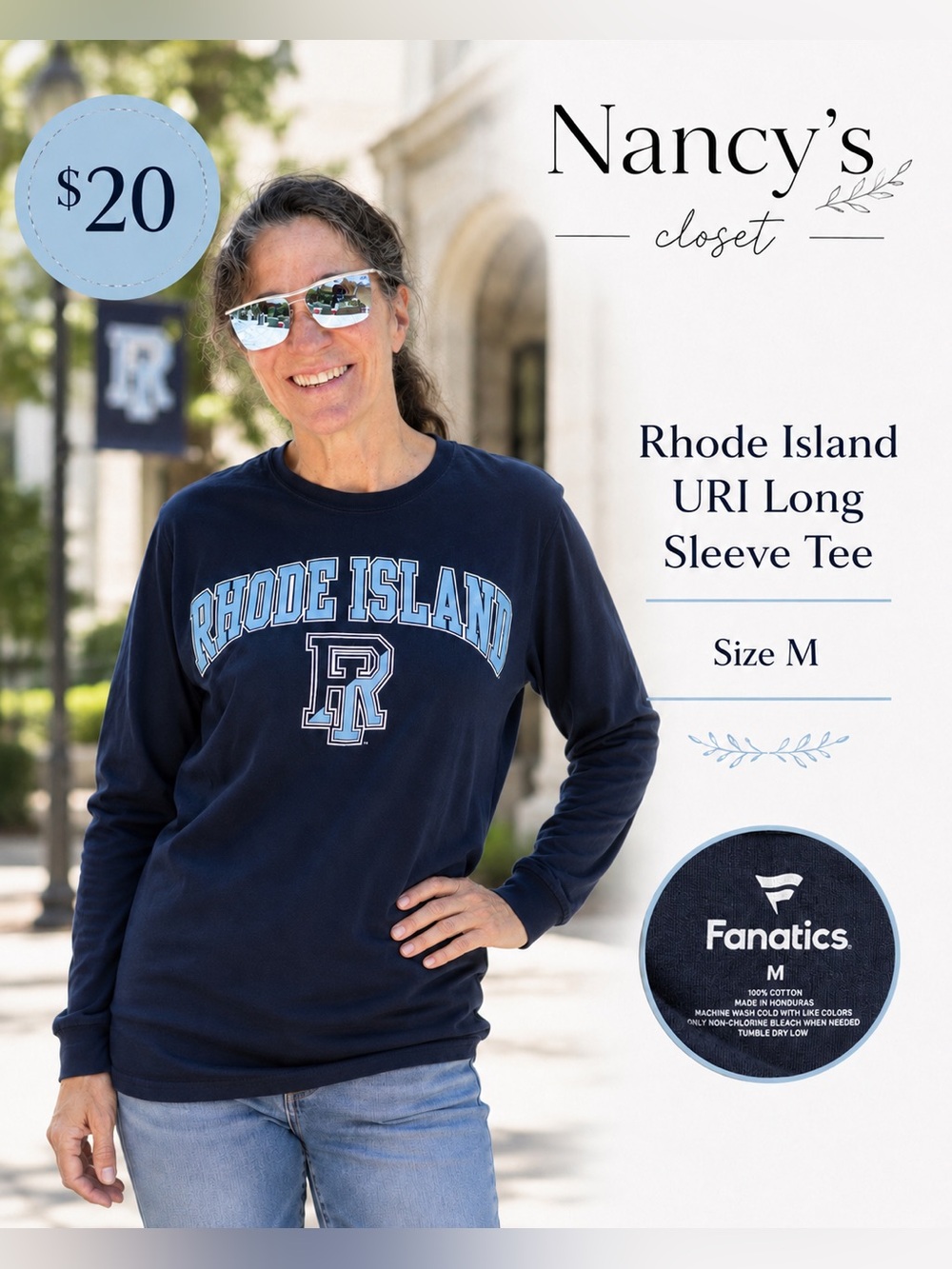 Rhode Island URI Fanatics Long Sleeve Cotton T-Shirt Navy Size M